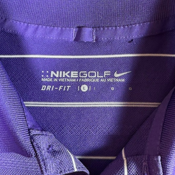 Nike Golf Polo Shirt Mens L Purple White Striped Dri-FIT Short Sleeve Excellent - Picture 2 of 7